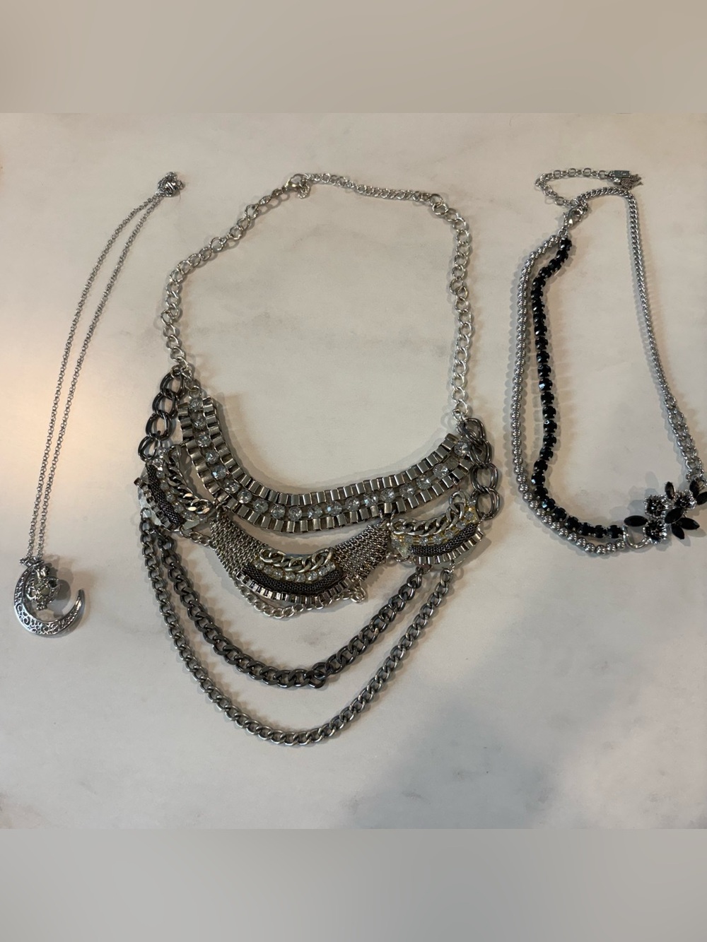 3 BUNDLE Layered Silver/black Statement Necklace for Women